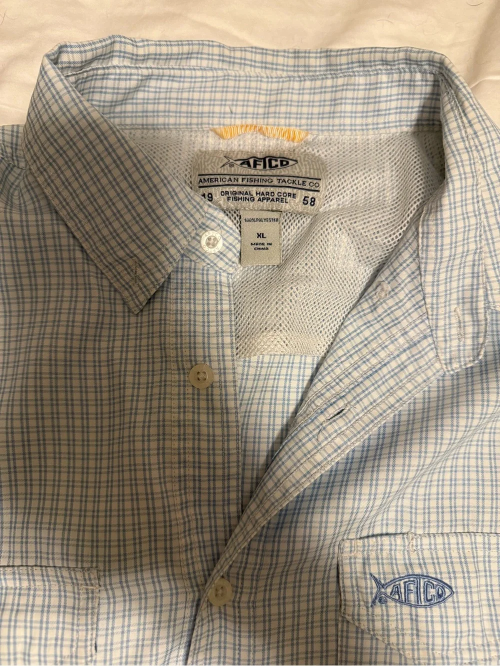 AFTCO Light Blue Micro-Check Short-Sleeve Button-Down Shirt